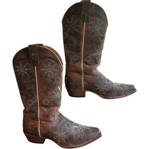 Shyanne Western Cowgirl Boots Womens 6.5B Brown Leather Embroidered Floral Rodeo